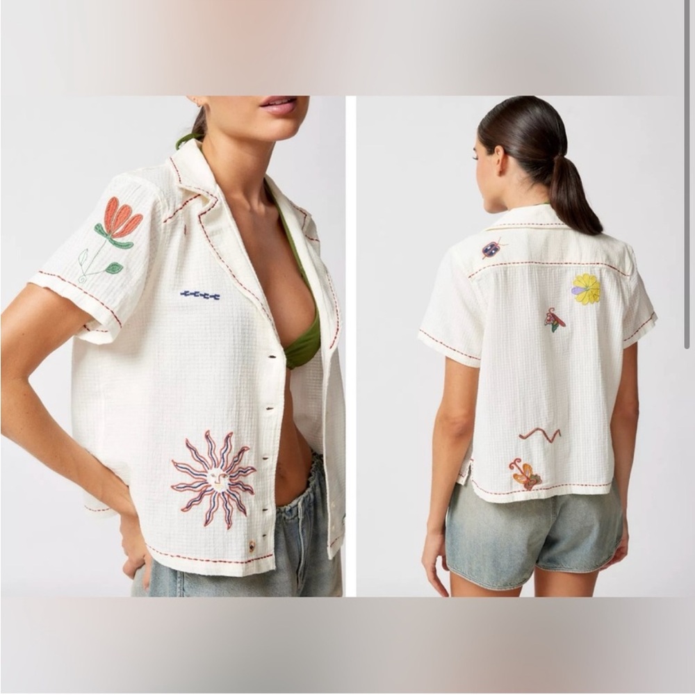 Urban Outfitters Bowie Sunshine Embroidered Button Down Shirt - Picture 2 of 2